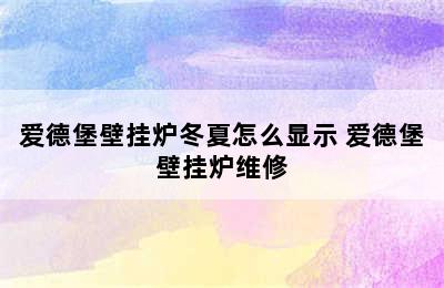 爱德堡壁挂炉冬夏怎么显示 爱德堡壁挂炉维修